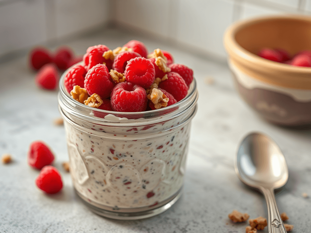 Overnight Oats with Flax and Raspberries